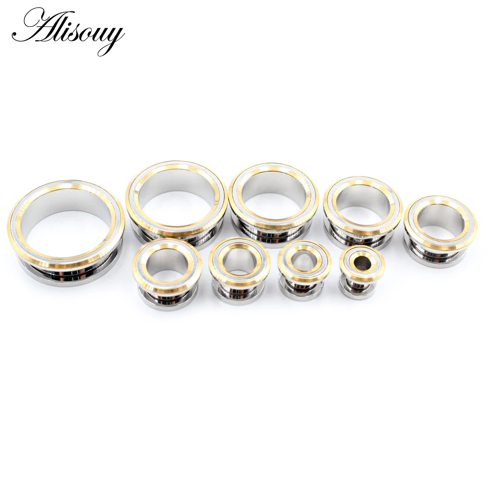 Alisouy 2PCS 6-25mm Stainless Steel Unscrew Round Ear Plugs Tunnels Expander Stretchers Gauges Earrings Piercing Body Jewelry