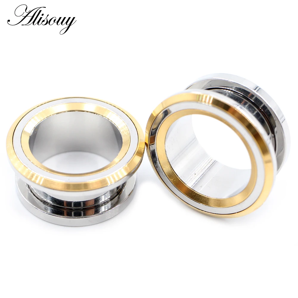 Alisouy 2PCS 6-25mm Stainless Steel Unscrew Round Ear Plugs Tunnels Expander Stretchers Gauges Earrings Piercing Body Jewelry