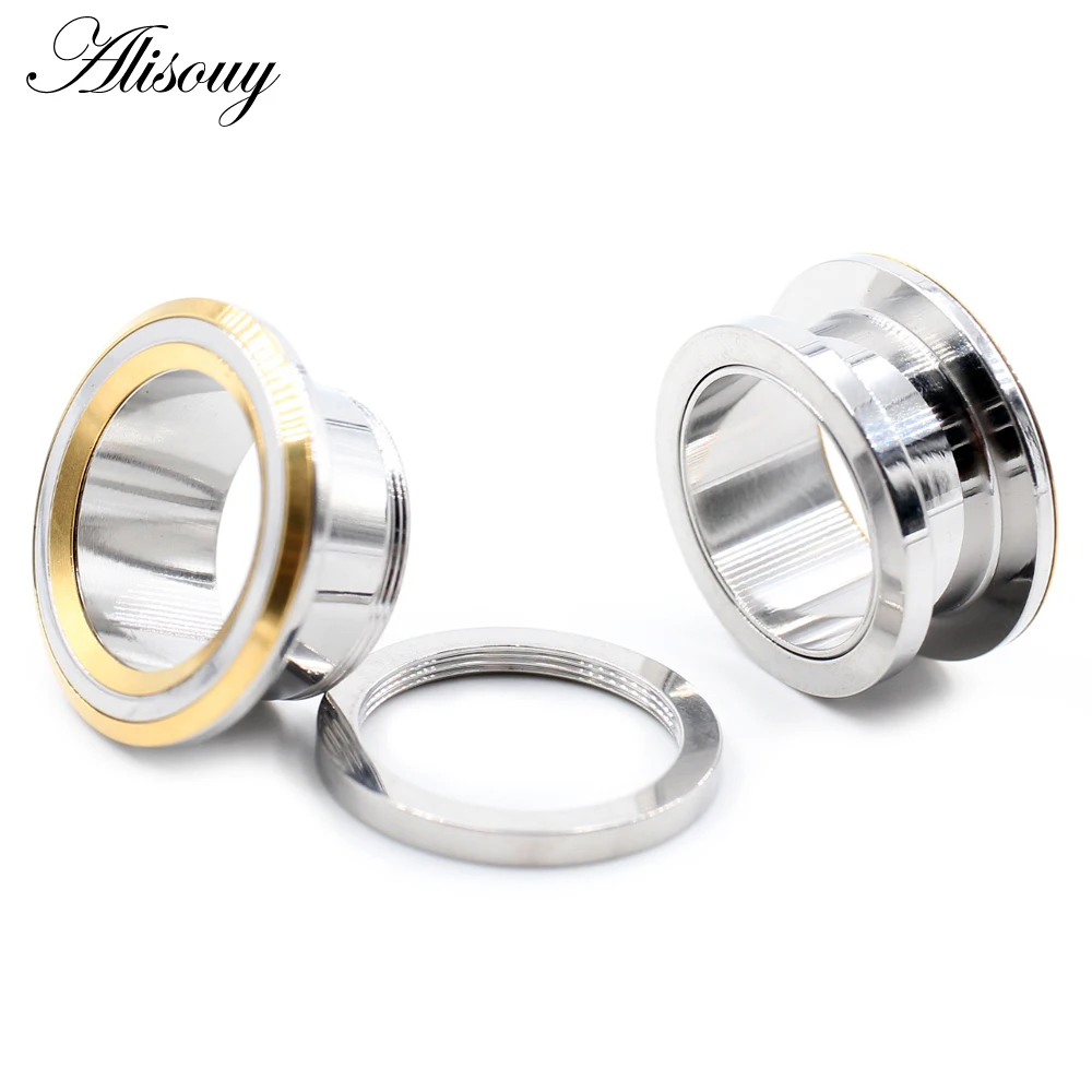 Alisouy 2PCS 6-25mm Stainless Steel Unscrew Round Ear Plugs Tunnels Expander Stretchers Gauges Earrings Piercing Body Jewelry