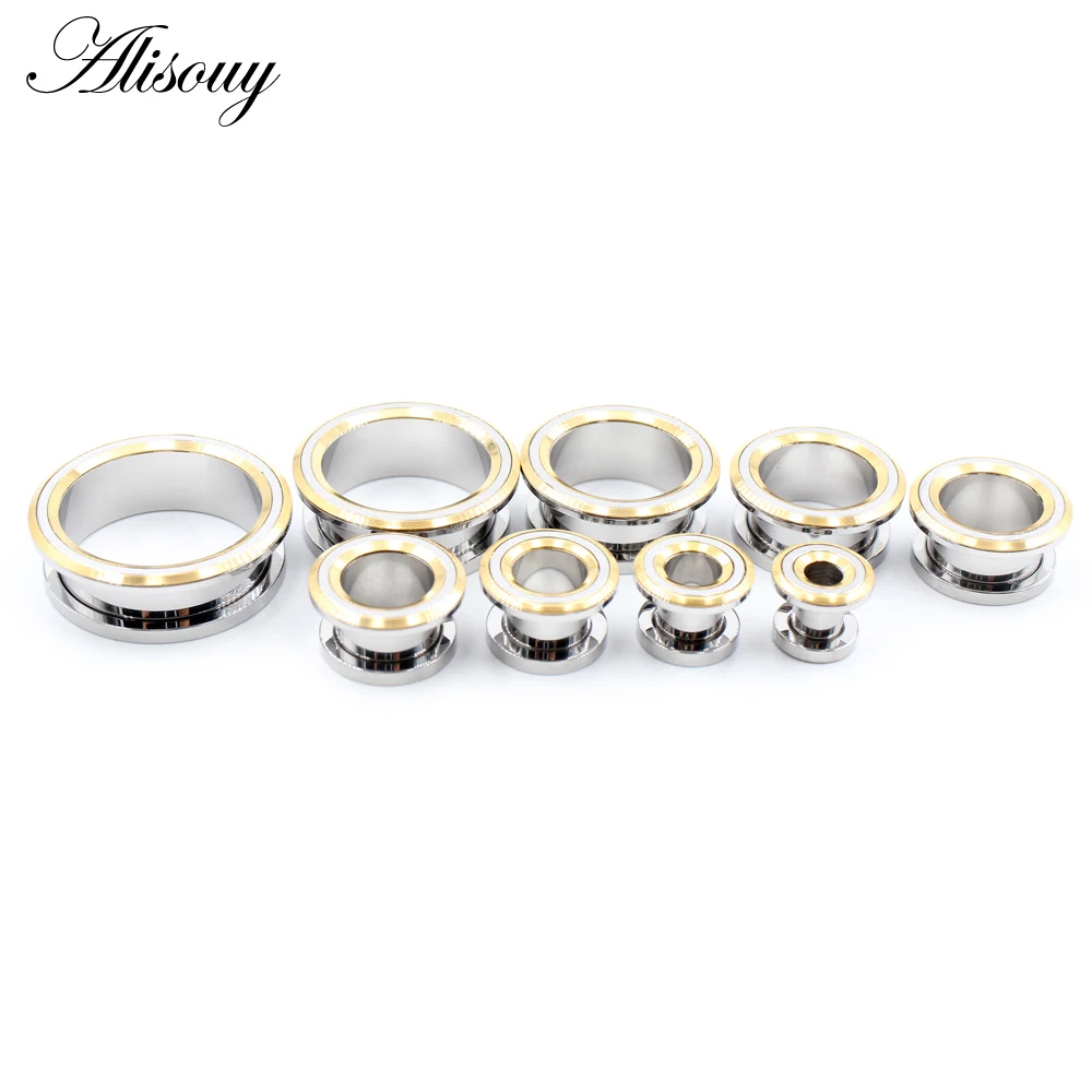 Alisouy 2PCS 6-25mm Stainless Steel Unscrew Round Ear Plugs Tunnels Expander Stretchers Gauges Earrings Piercing Body Jewelry