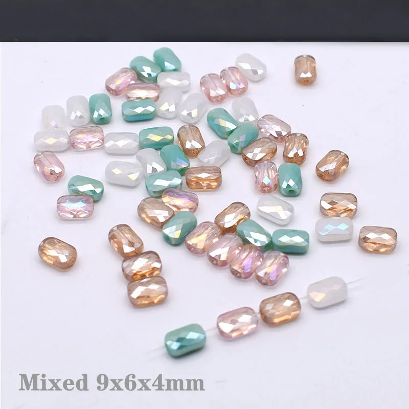 20/60 pcs/lot Mixed-color Faceted Square Loose Beads Crystal Glass Beads Faceted Loose Spacer Beads for Jewelry Making DIY Desig