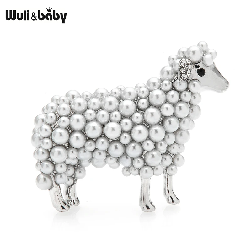 Wuli&baby 2-color Pearl Sheep Brooches For Women Unisex Lovely Animal Party Casual Brooch Pins Gifts