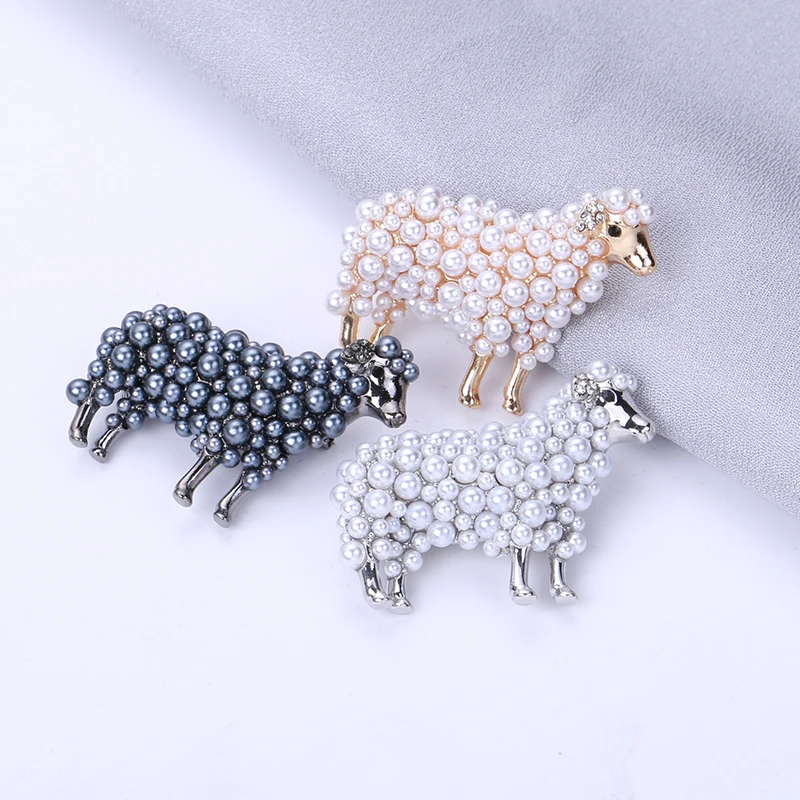 Wuli&baby 2-color Pearl Sheep Brooches For Women Unisex Lovely Animal Party Casual Brooch Pins Gifts