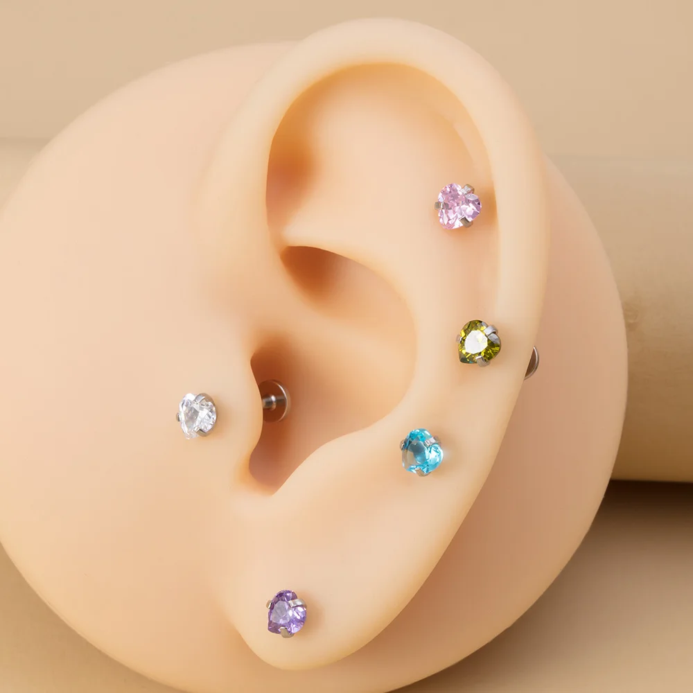 5PCS Star Heart Round Zircon Monroe Lip Rings Stud Women Surgical Steel Helix Tragus Earring Labret Studs Piercing Jewelry 16G