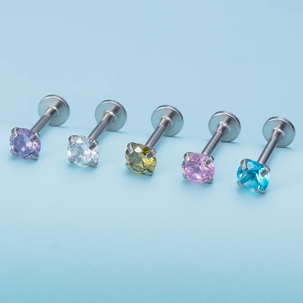 5PCS Star Heart Round Zircon Monroe Lip Rings Stud Women Surgical Steel Helix Tragus Earring Labret Studs Piercing Jewelry 16G