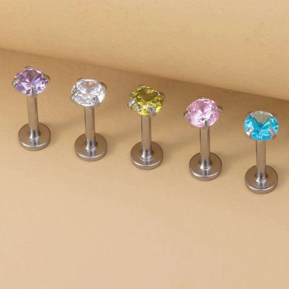 5PCS Star Heart Round Zircon Monroe Lip Rings Stud Women Surgical Steel Helix Tragus Earring Labret Studs Piercing Jewelry 16G