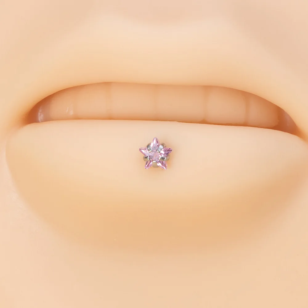 5PCS Star Heart Round Zircon Monroe Lip Rings Stud Women Surgical Steel Helix Tragus Earring Labret Studs Piercing Jewelry 16G