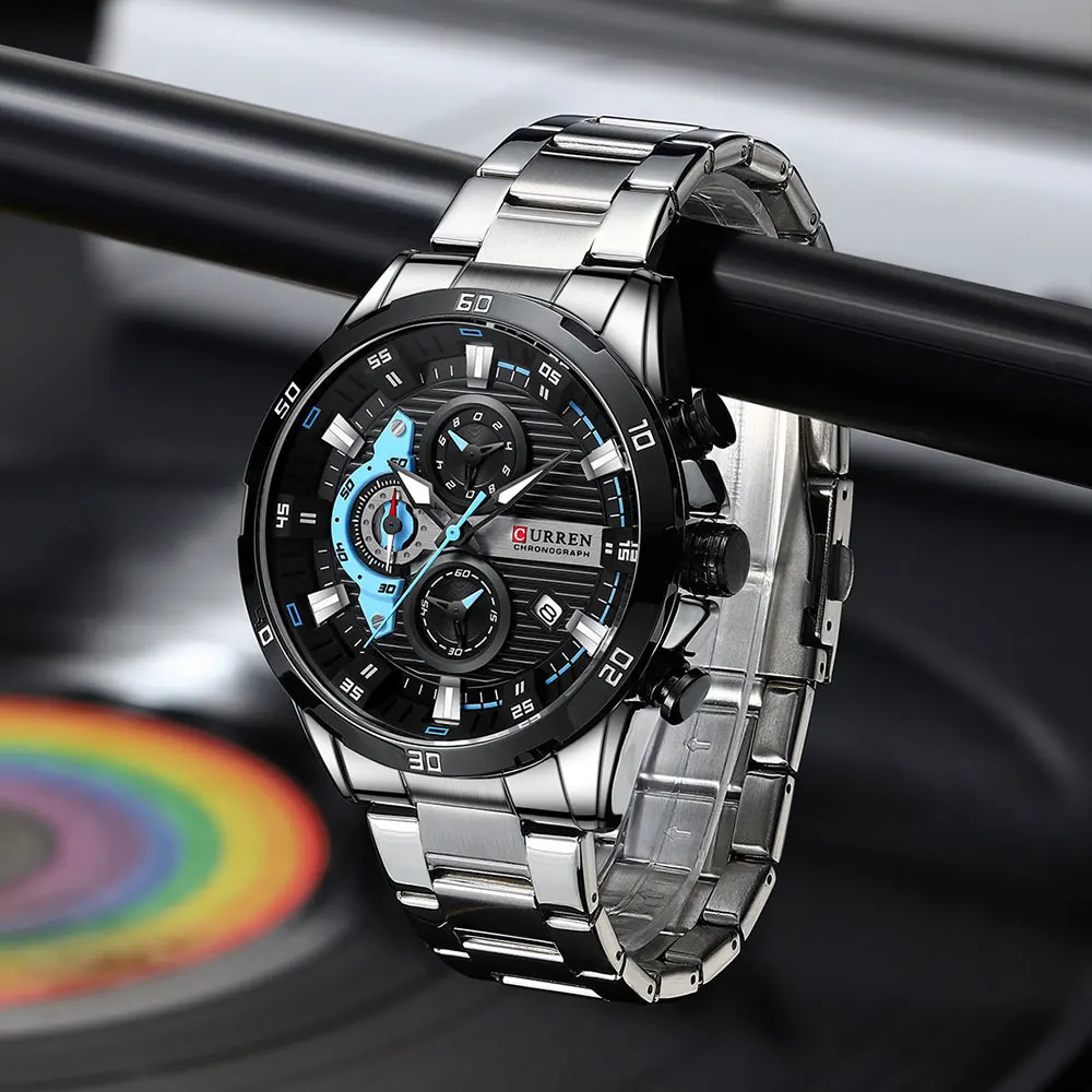 CURREN Men Watch Top Brand Luxury Sports Quartz Mens Watches Full Steel Waterproof Chronograph Wristwatch Men Relogio Masculino