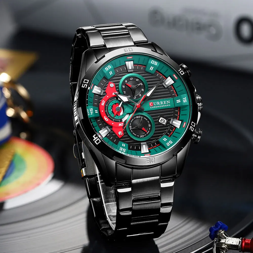 CURREN Men Watch Top Brand Luxury Sports Quartz Mens Watches Full Steel Waterproof Chronograph Wristwatch Men Relogio Masculino