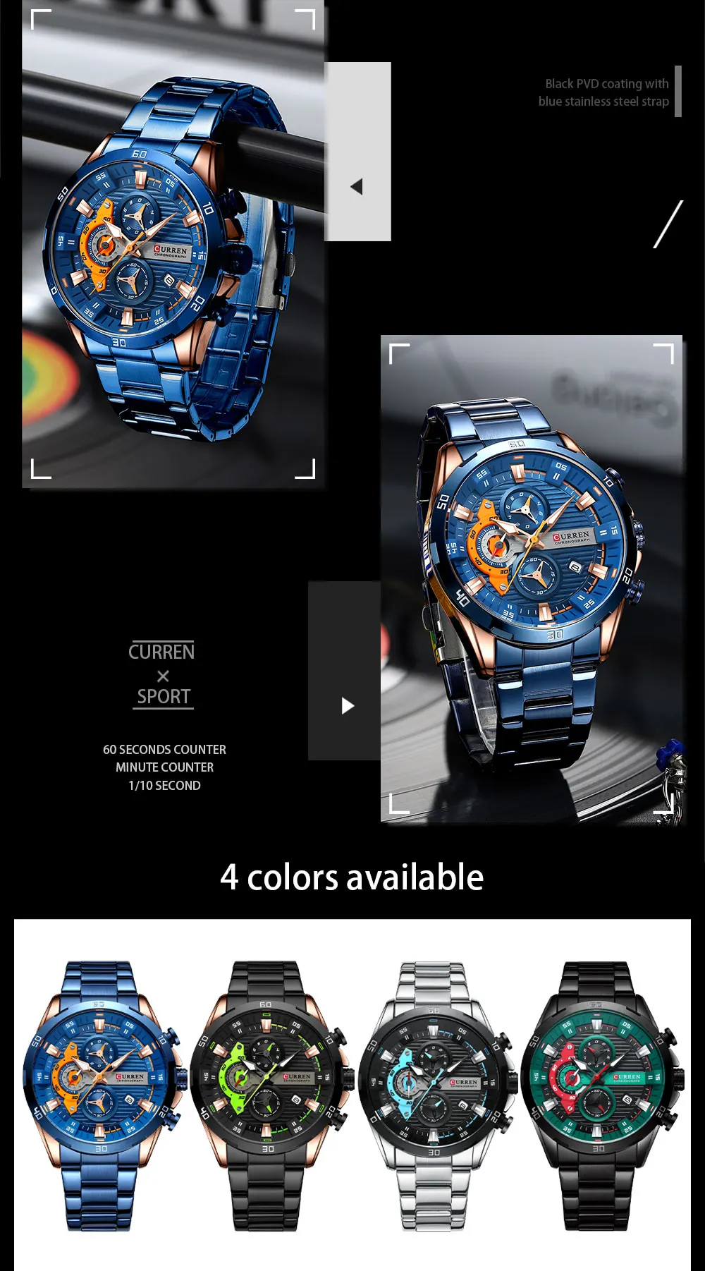 CURREN Men Watch Top Brand Luxury Sports Quartz Mens Watches Full Steel Waterproof Chronograph Wristwatch Men Relogio Masculino