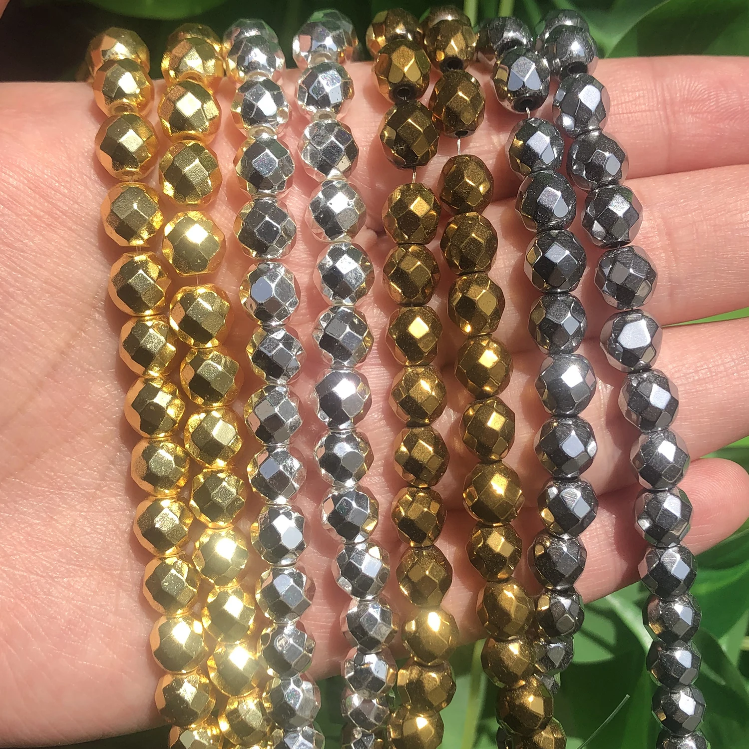 2/3/4/6/8/10mm Natural Faceted Hematite Beads Gold Silver Plated Round Loose Beads For Jewelry Making Diy Bracelet Accessories