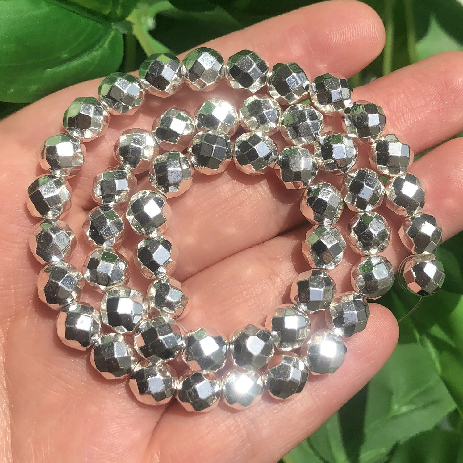 2/3/4/6/8/10mm Natural Faceted Hematite Beads Gold Silver Plated Round Loose Beads For Jewelry Making Diy Bracelet Accessories