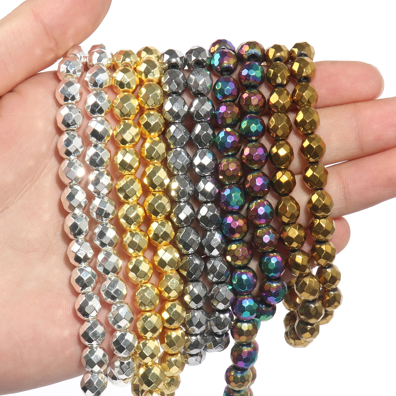 2/3/4/6/8/10mm Natural Faceted Hematite Beads Gold Silver Plated Round Loose Beads For Jewelry Making Diy Bracelet Accessories