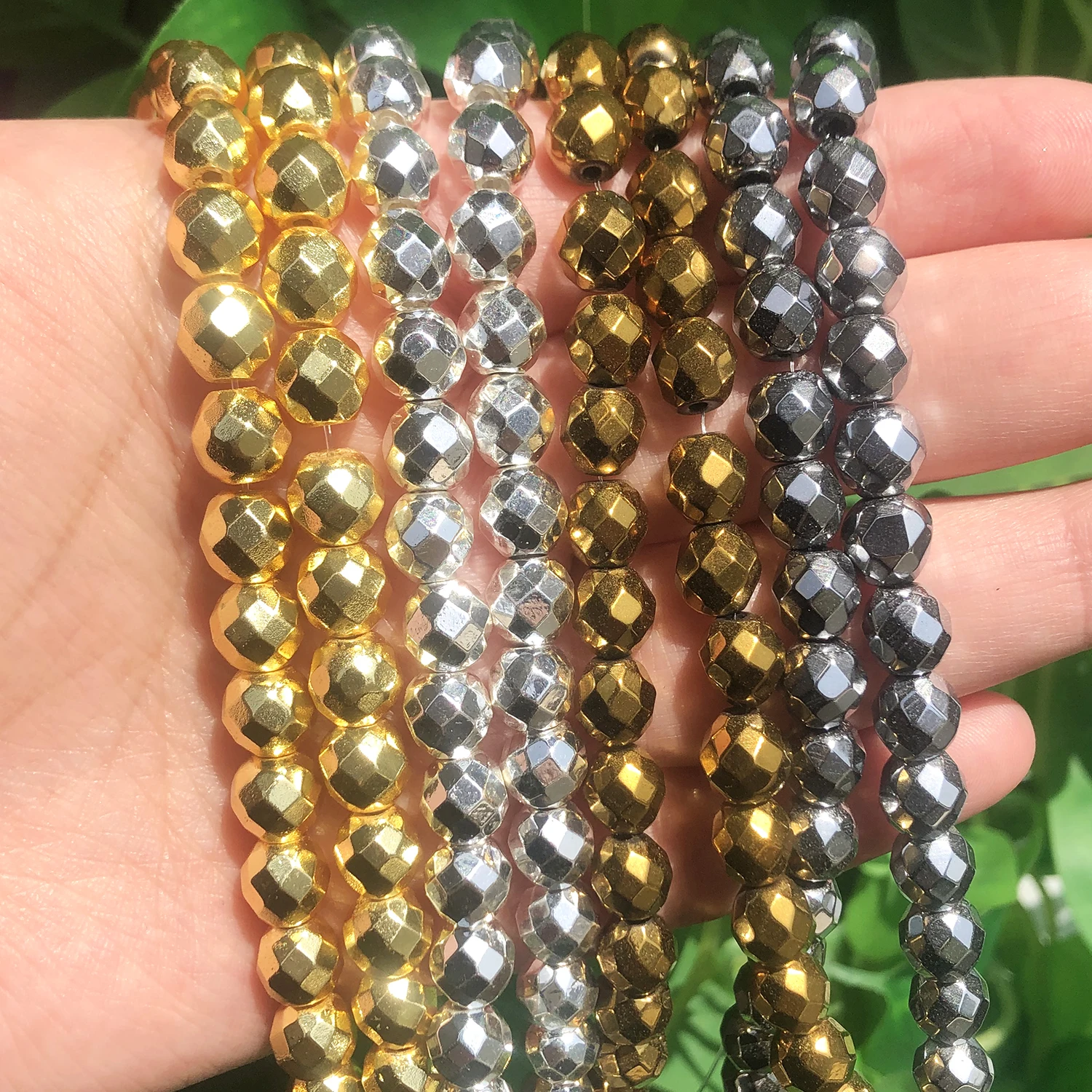 2/3/4/6/8/10mm Natural Faceted Hematite Beads Gold Silver Plated Round Loose Beads For Jewelry Making Diy Bracelet Accessories