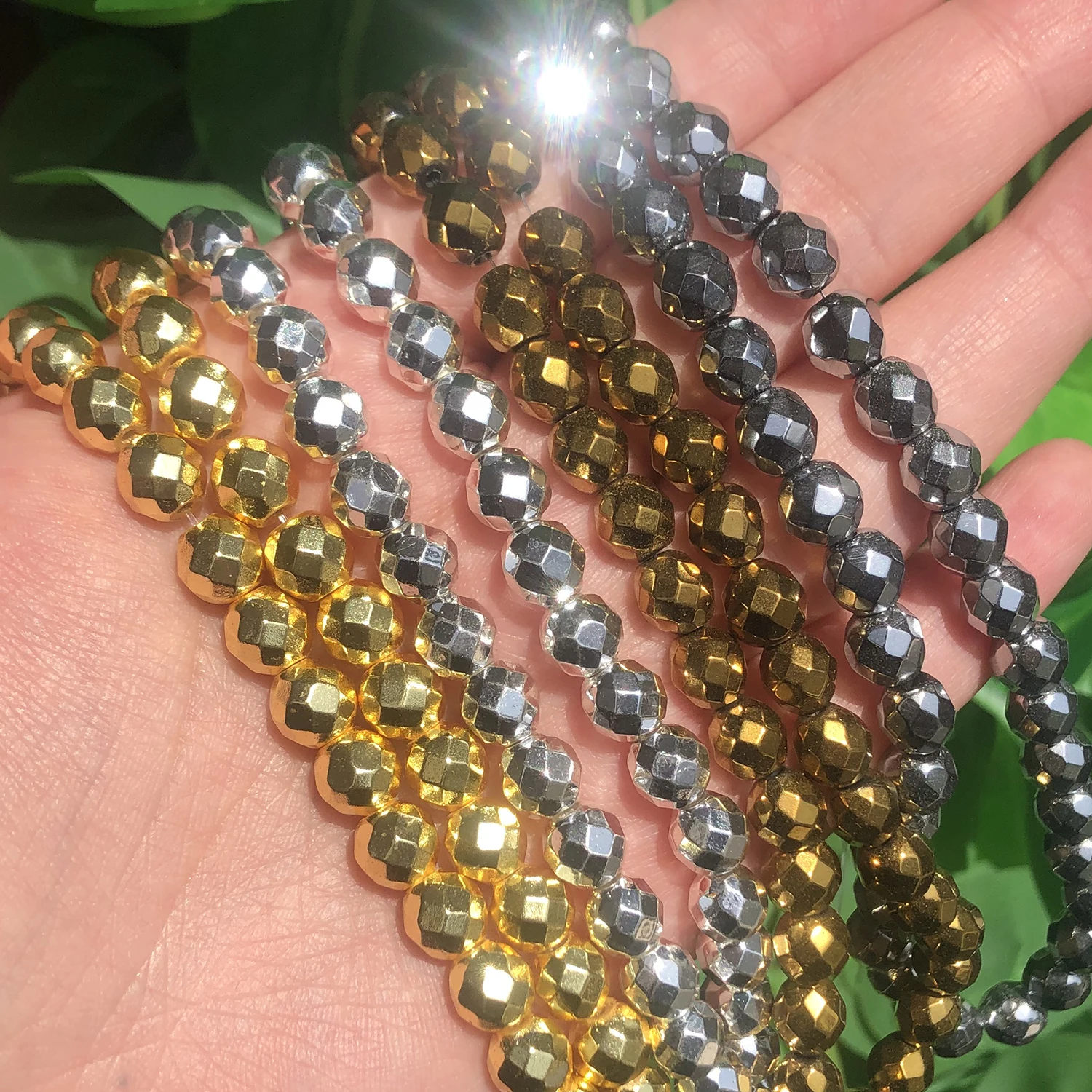 2/3/4/6/8/10mm Natural Faceted Hematite Beads Gold Silver Plated Round Loose Beads For Jewelry Making Diy Bracelet Accessories