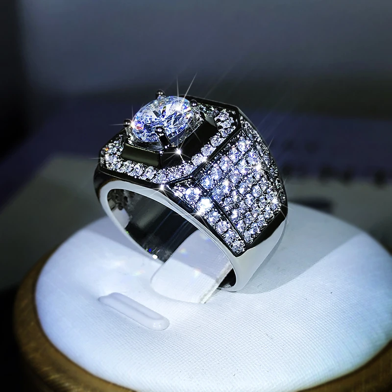 Luxury 925 Sterling Silver Men Couple AAA Crystal Zircon Stone Wedding Ring Brilliant Noble Engagement Engage Party Rings with 9