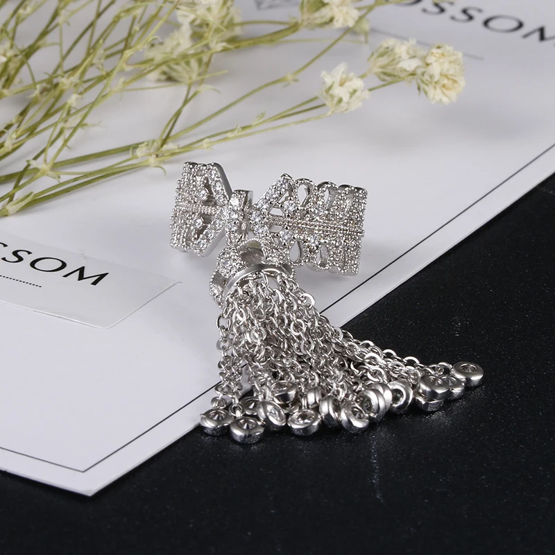 LXOEN Famous Brand Tassel Rings For Women Inlay Zirconia Adjustable Crown Ring Fashion bague