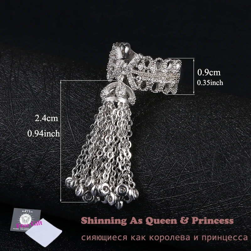 LXOEN Famous Brand Tassel Rings For Women Inlay Zirconia Adjustable Crown Ring Fashion bague