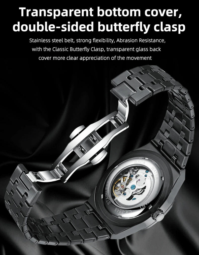 CHENXI Automatic Mens Watches Waterproof Business Stainless Steel Sport Mens Watches Top Brand Mechanical Tourbillon Wrist Watch