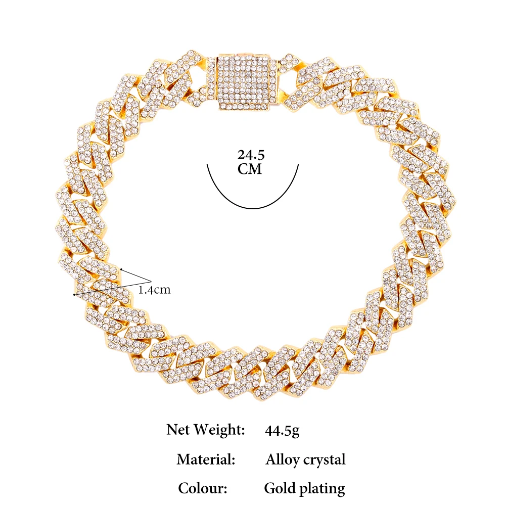 Hip Hop Iced Out Prong Cuban Link Chain Anklet For Women Gold Silver Color Prong Rhombus Cuban Anklets Bracelet Fashion Jewelry