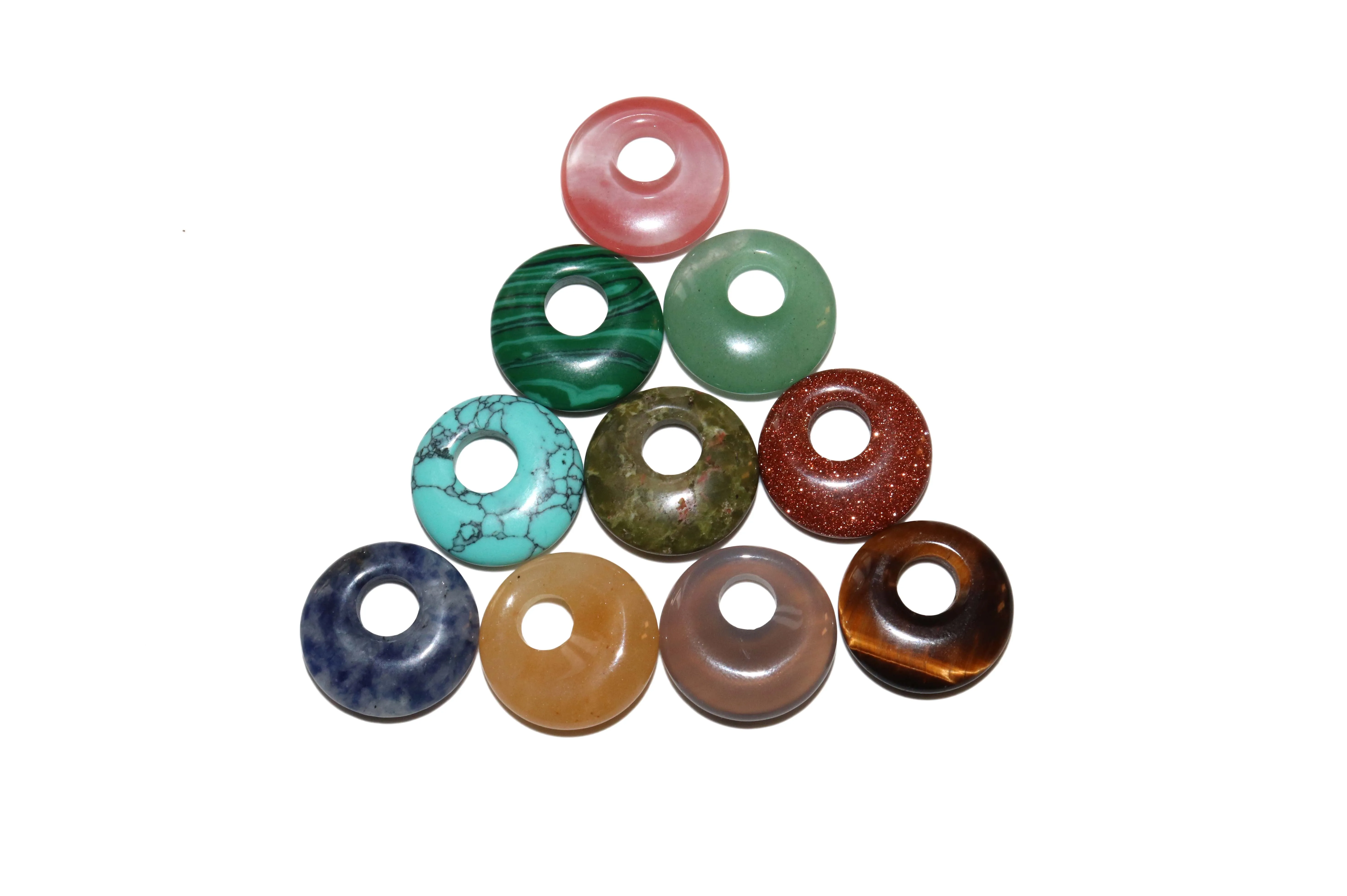 5pcs/lot 18mm Natural Turquoises Agates Jades Crystal Stone Donut Charm Pendant Beads For Jewelry Making DIY Necklace Earrings