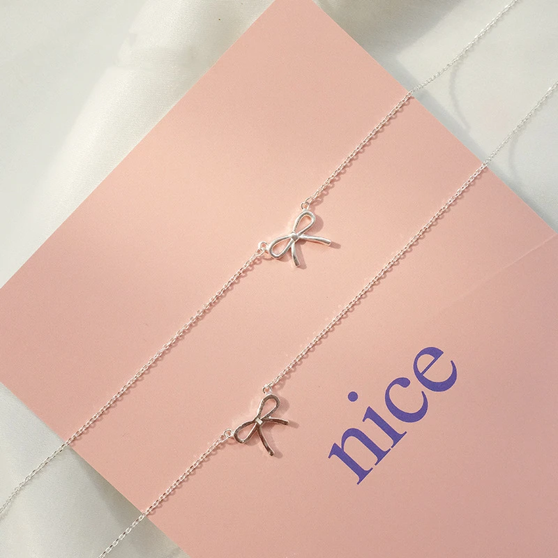 LIVVY Delicate Silver Color Bowknot Pendant Necklaces For Women Unique Design Fashion Handmade Jewelry Gift