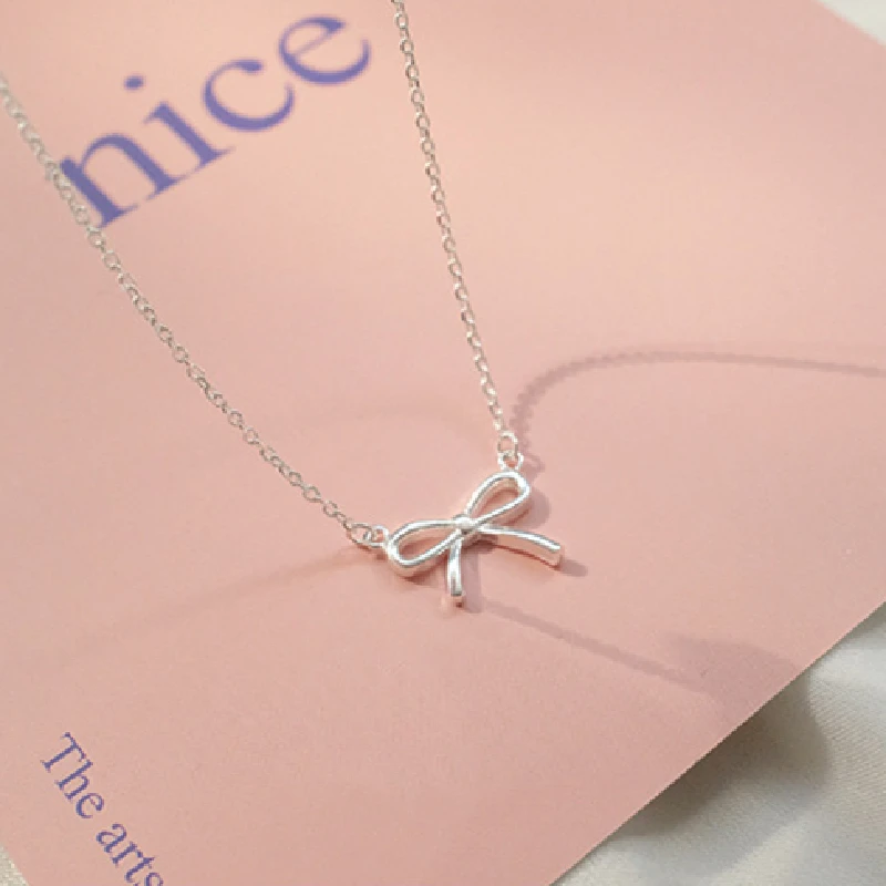 LIVVY Delicate Silver Color Bowknot Pendant Necklaces For Women Unique Design Fashion Handmade Jewelry Gift