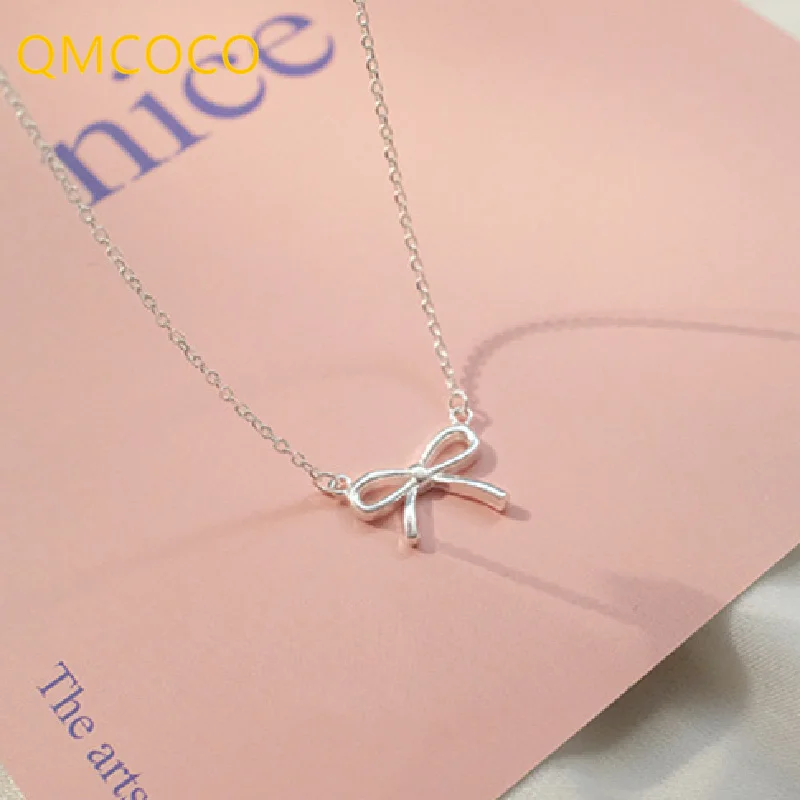 LIVVY Delicate Silver Color Bowknot Pendant Necklaces For Women Unique Design Fashion Handmade Jewelry Gift