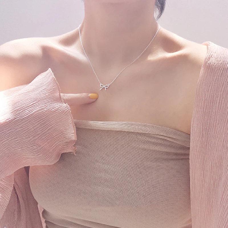 LIVVY Delicate Silver Color Bowknot Pendant Necklaces For Women Unique Design Fashion Handmade Jewelry Gift