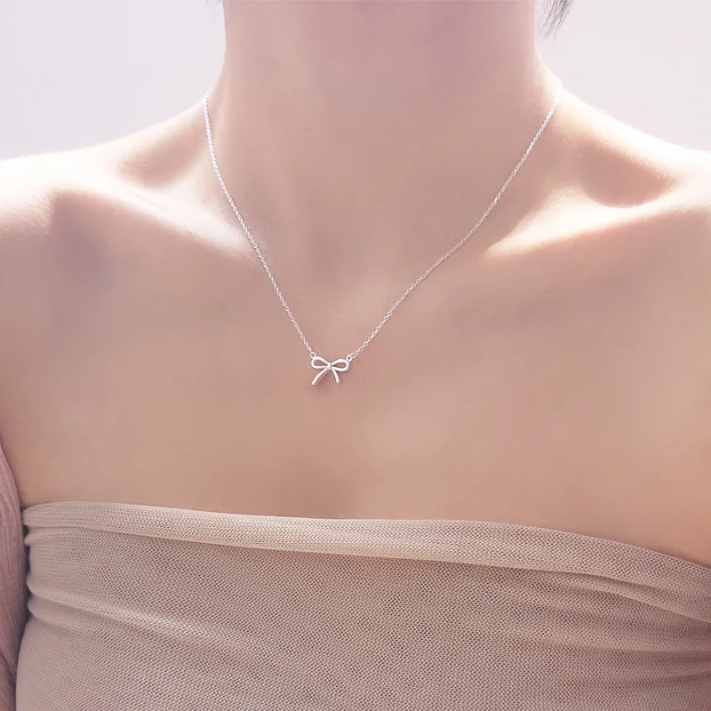 LIVVY Delicate Silver Color Bowknot Pendant Necklaces For Women Unique Design Fashion Handmade Jewelry Gift