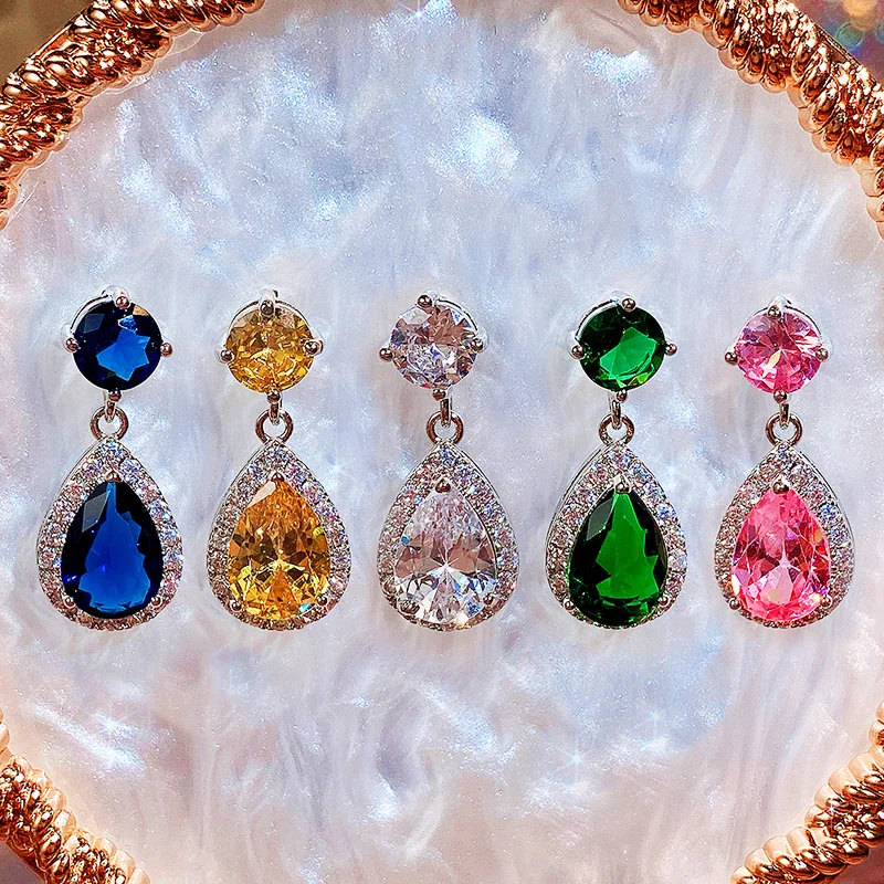 CAOSHI Luxury Female Dangle Earrings Bright Crystal Zirconia Stone 5 Colors Available Noble Women Party Accessories Jewelry Gift