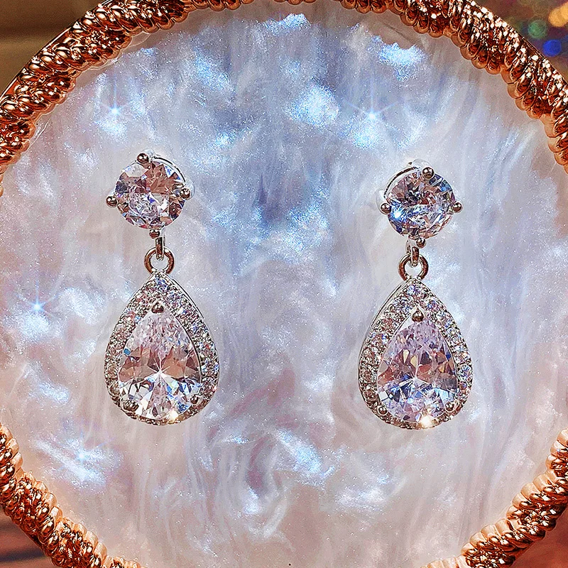 CAOSHI Luxury Female Dangle Earrings Bright Crystal Zirconia Stone 5 Colors Available Noble Women Party Accessories Jewelry Gift