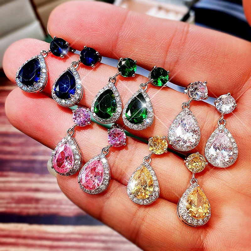 CAOSHI Luxury Female Dangle Earrings Bright Crystal Zirconia Stone 5 Colors Available Noble Women Party Accessories Jewelry Gift