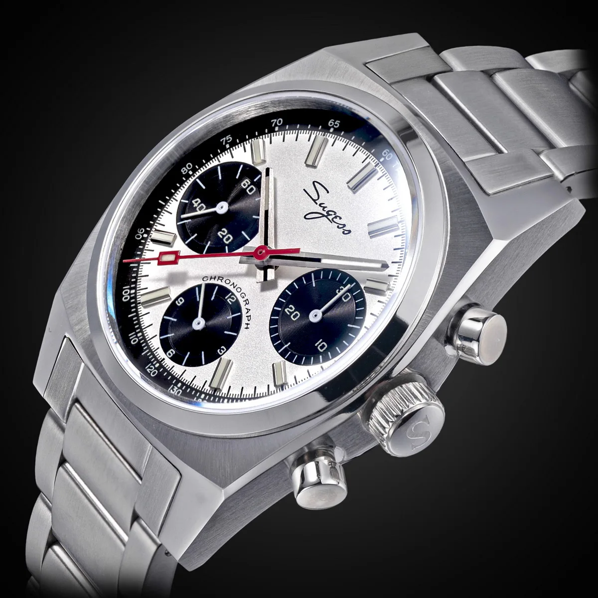 Sugess Chronograph Master Mens Watch 37mm ST1902 Swanneck Movement Mechanical Wristwatch Sapphire Crystal Waterproof S419-2 New