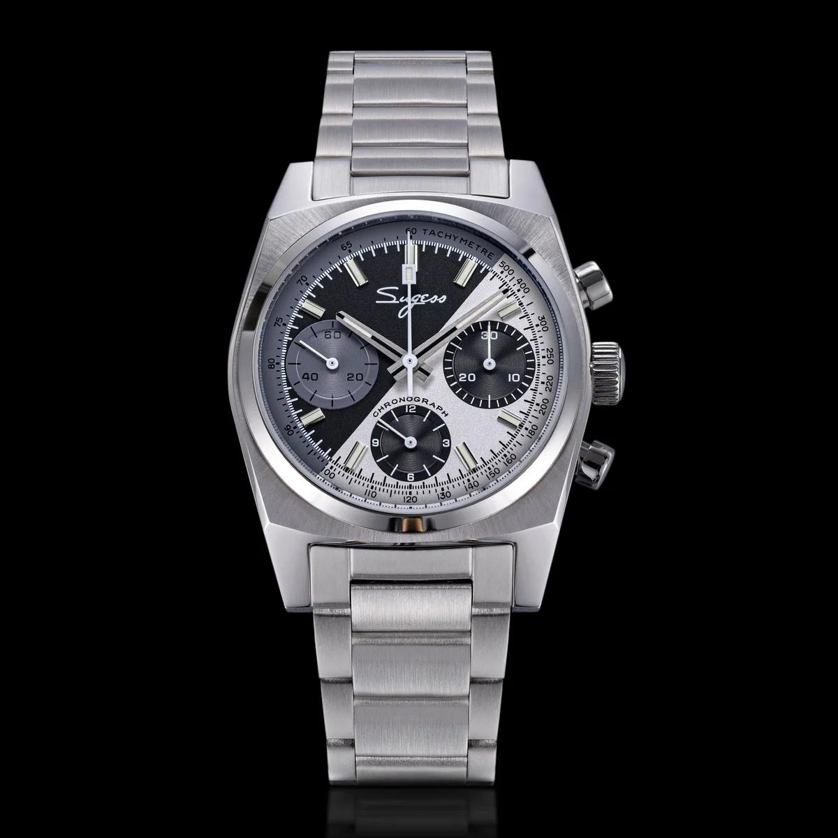 Sugess Chronograph Master Mens Watch 37mm ST1902 Swanneck Movement Mechanical Wristwatch Sapphire Crystal Waterproof S419-2 New