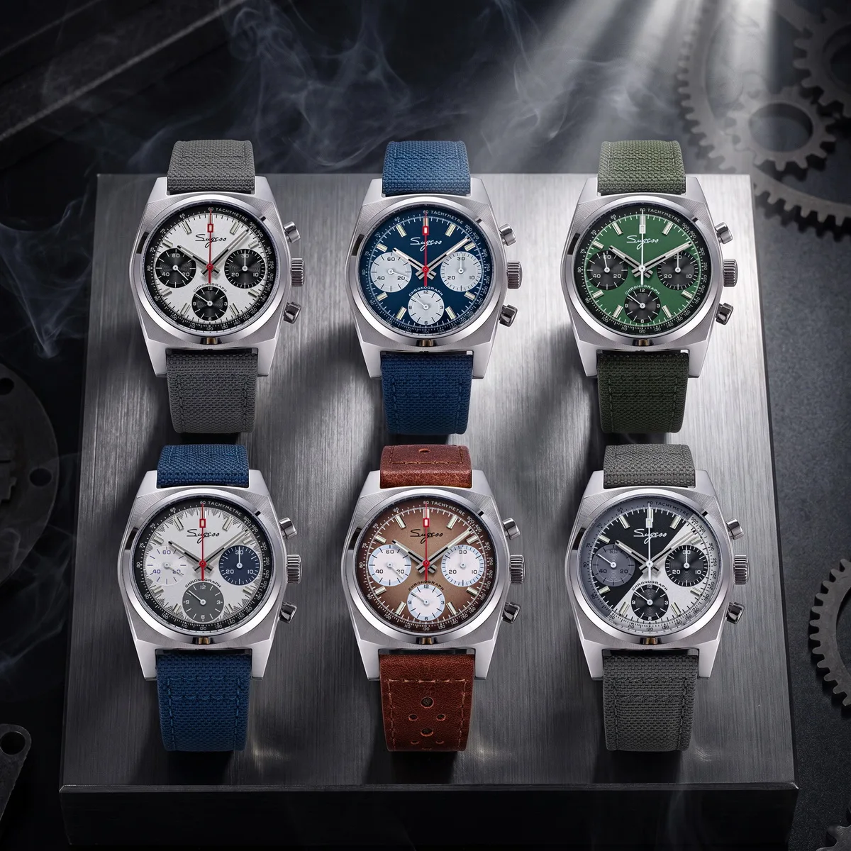 Sugess Chronograph Master Mens Watch 37mm ST1902 Swanneck Movement Mechanical Wristwatch Sapphire Crystal Waterproof S419-2 New