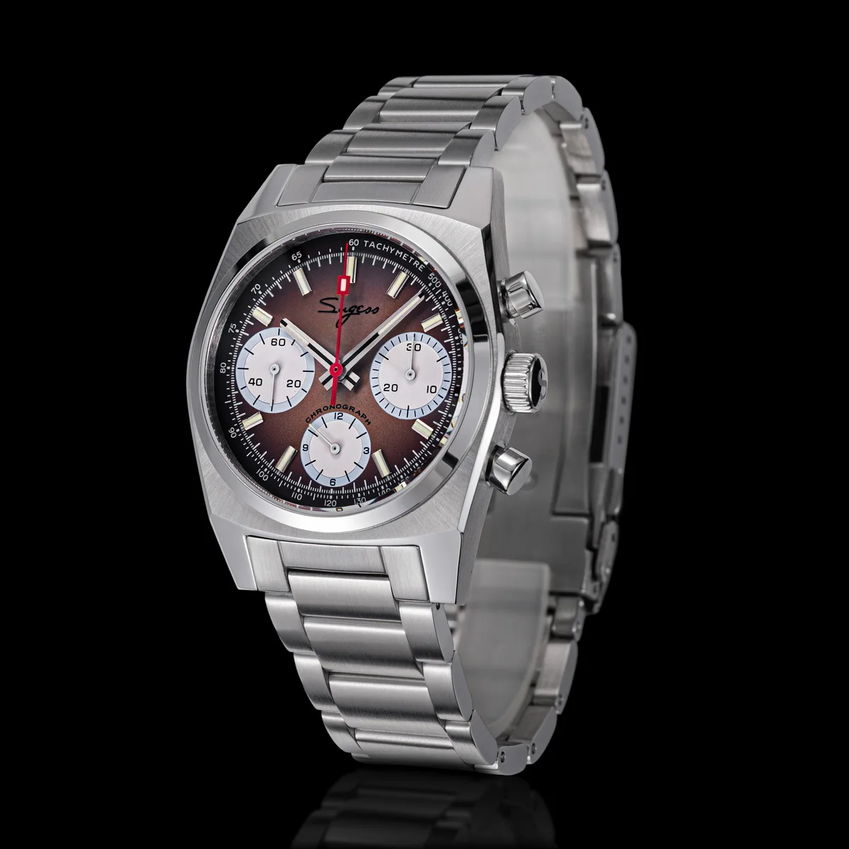 Sugess Chronograph Master Mens Watch 37mm ST1902 Swanneck Movement Mechanical Wristwatch Sapphire Crystal Waterproof S419-2 New