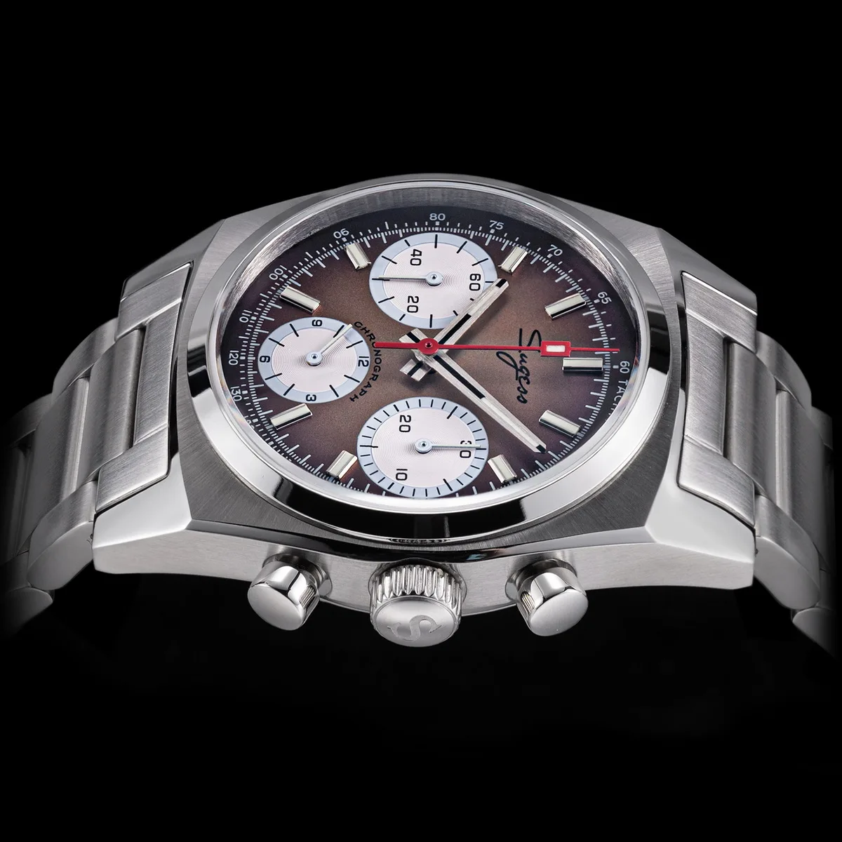 Sugess Chronograph Master Mens Watch 37mm ST1902 Swanneck Movement Mechanical Wristwatch Sapphire Crystal Waterproof S419-2 New