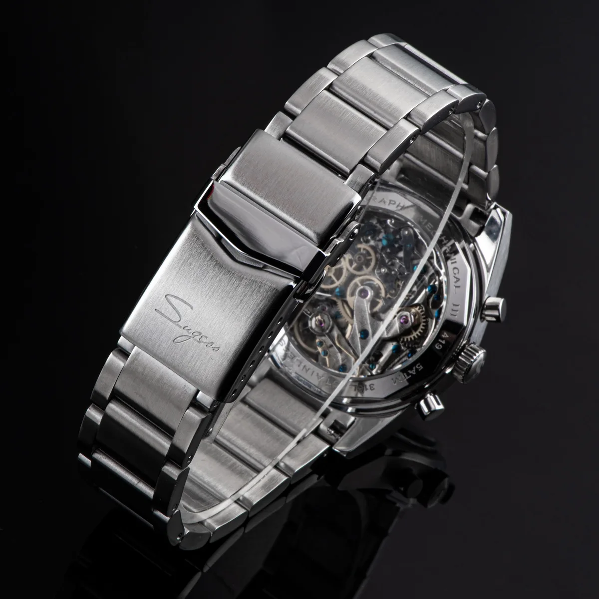 Sugess Chronograph Master Mens Watch 37mm ST1902 Swanneck Movement Mechanical Wristwatch Sapphire Crystal Waterproof S419-2 New