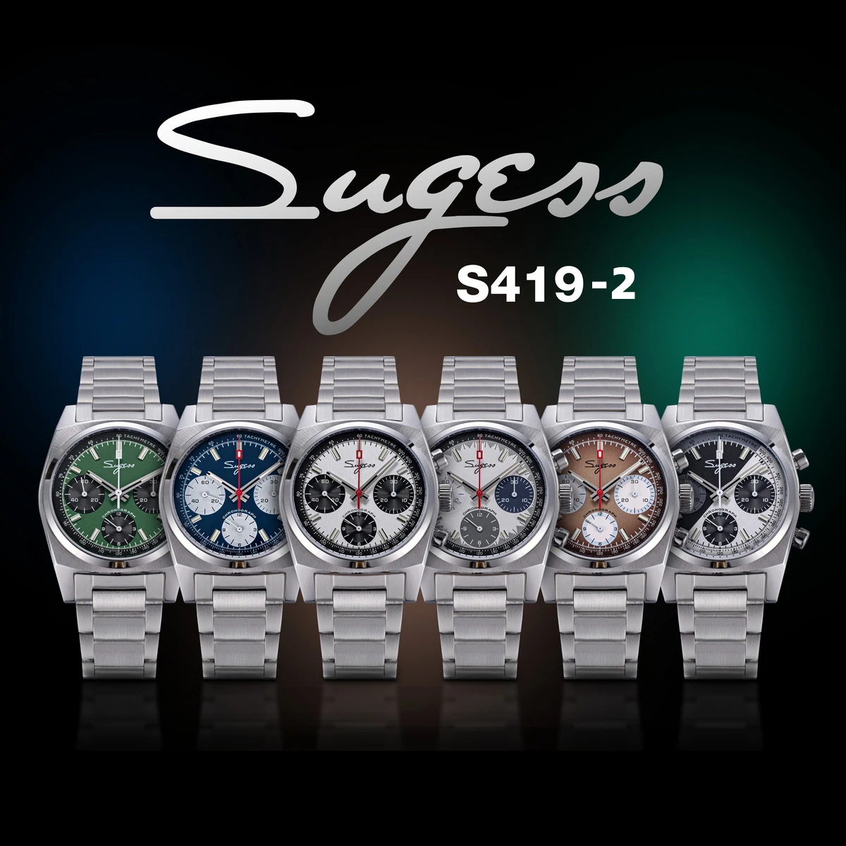 Sugess Chronograph Master Mens Watch 37mm ST1902 Swanneck Movement Mechanical Wristwatch Sapphire Crystal Waterproof S419-2 New