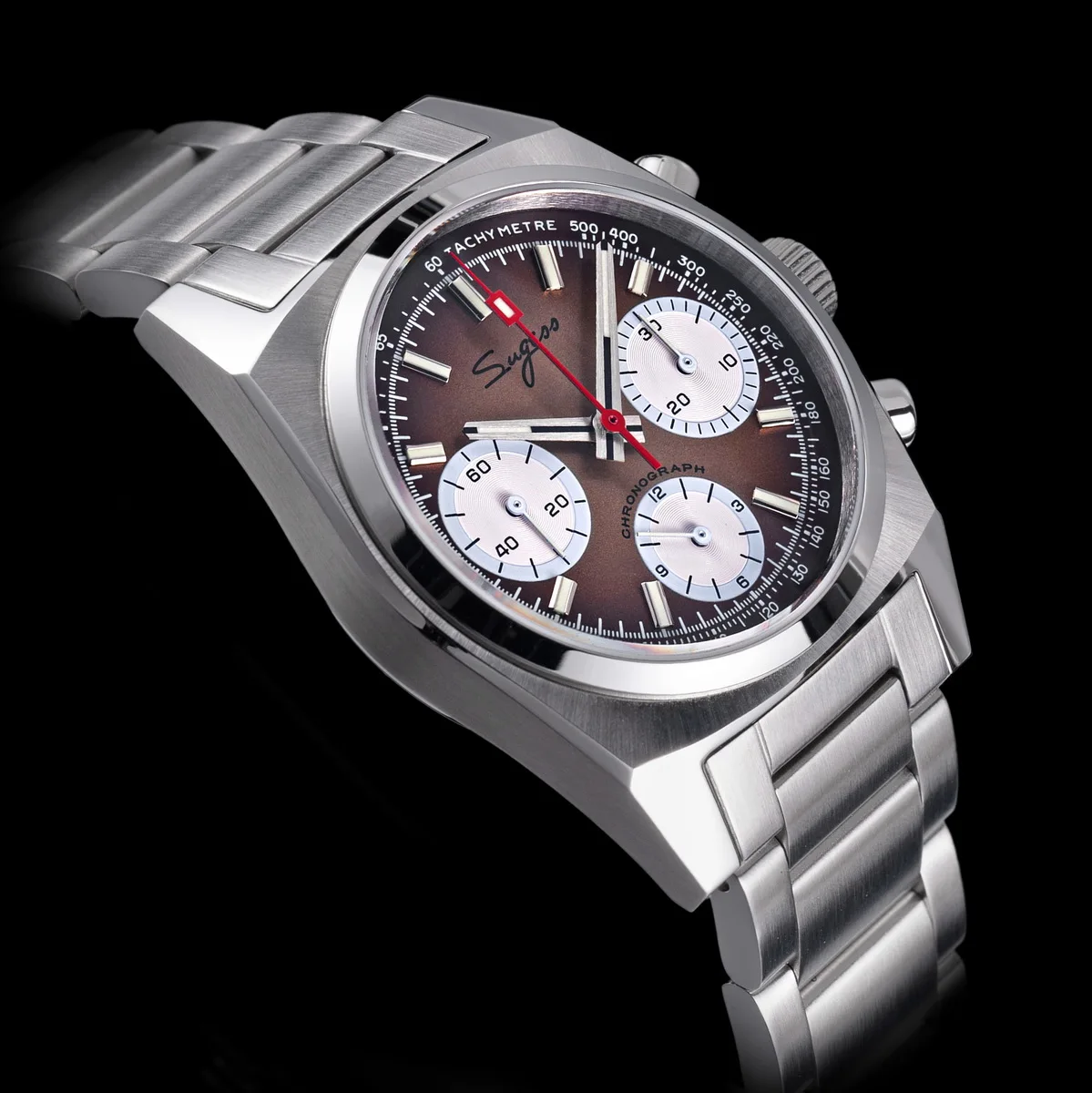 Sugess Chronograph Master Mens Watch 37mm ST1902 Swanneck Movement Mechanical Wristwatch Sapphire Crystal Waterproof S419-2 New