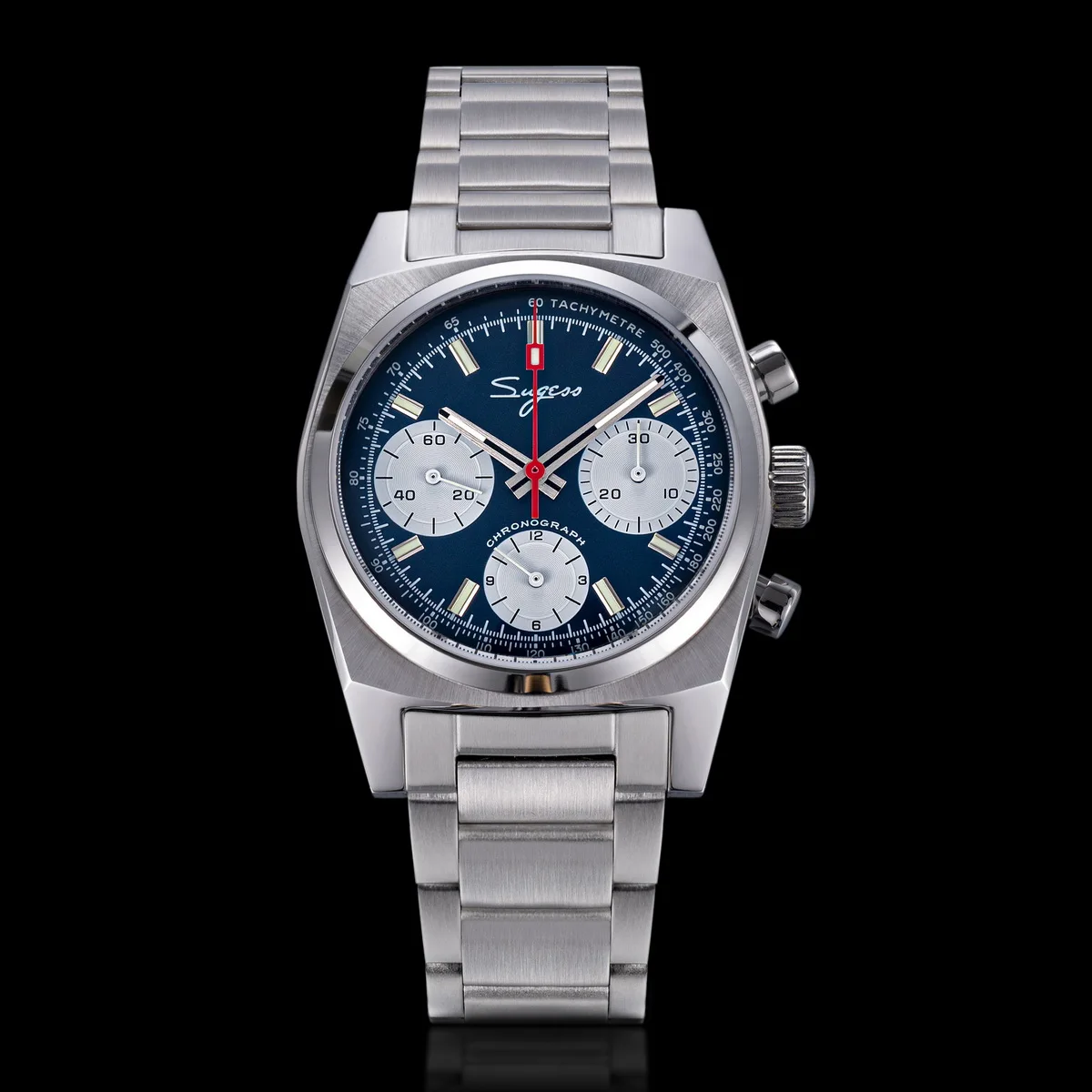 Sugess Chronograph Master Mens Watch 37mm ST1902 Swanneck Movement Mechanical Wristwatch Sapphire Crystal Waterproof S419-2 New
