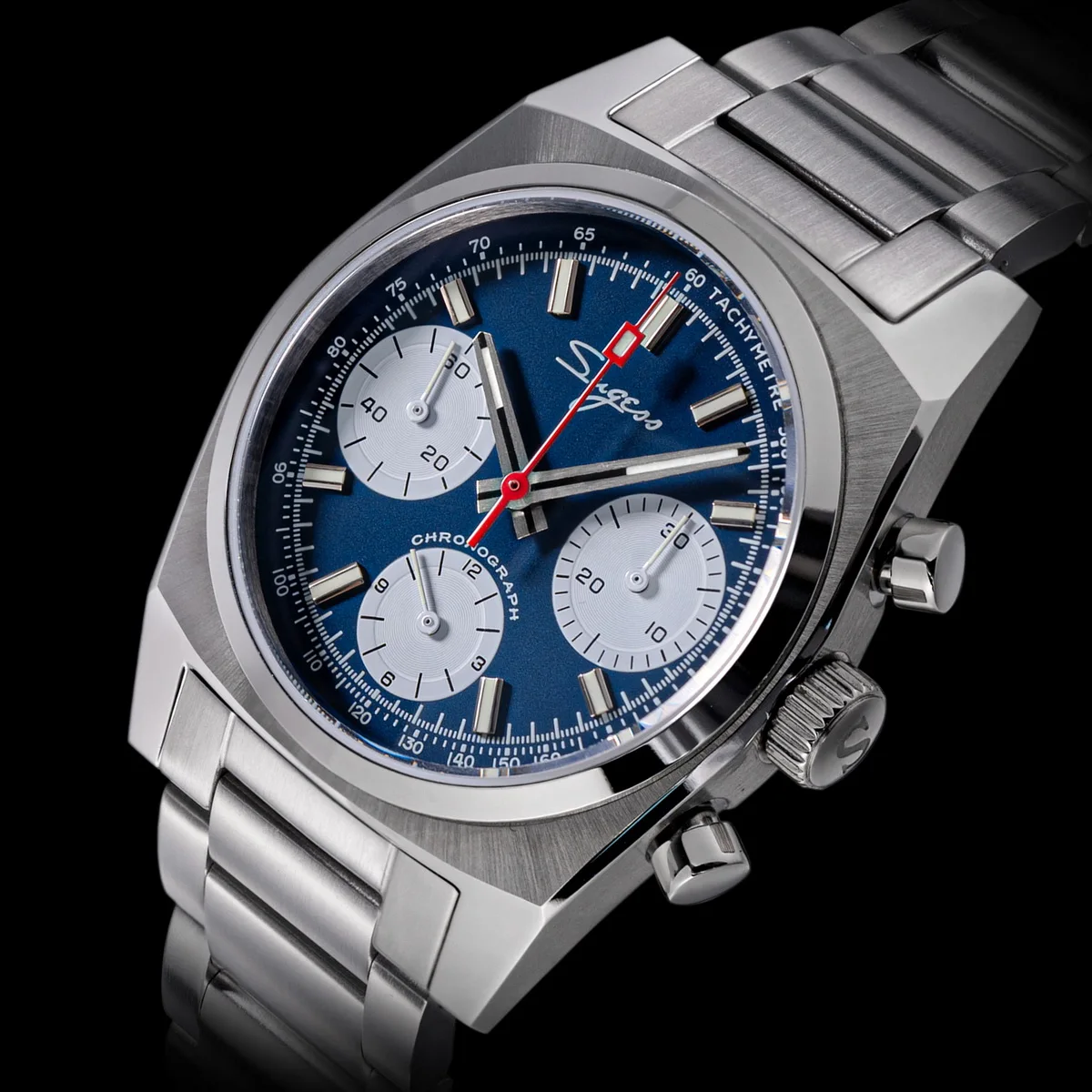 Sugess Chronograph Master Mens Watch 37mm ST1902 Swanneck Movement Mechanical Wristwatch Sapphire Crystal Waterproof S419-2 New