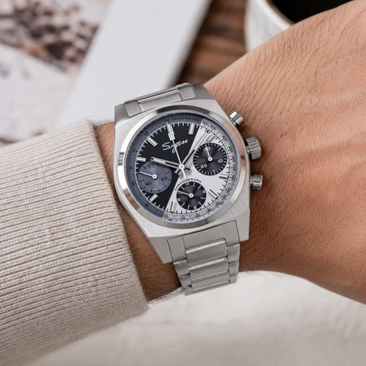 Sugess Chronograph Master Mens Watch 37mm ST1902 Swanneck Movement Mechanical Wristwatch Sapphire Crystal Waterproof S419-2 New