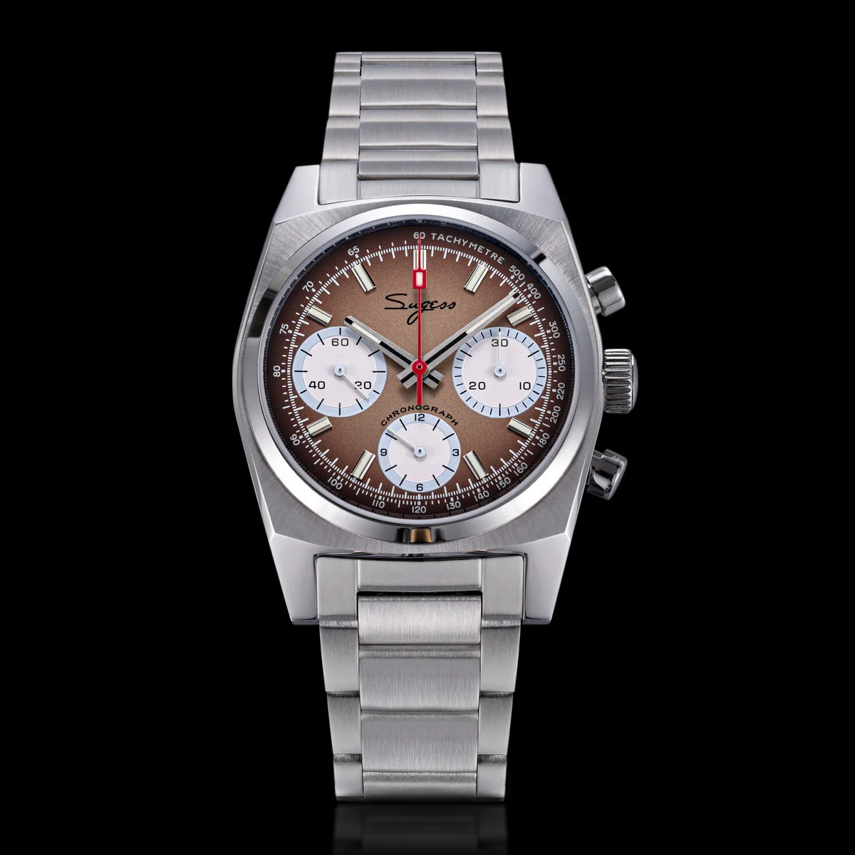 Sugess Chronograph Master Mens Watch 37mm ST1902 Swanneck Movement Mechanical Wristwatch Sapphire Crystal Waterproof S419-2 New