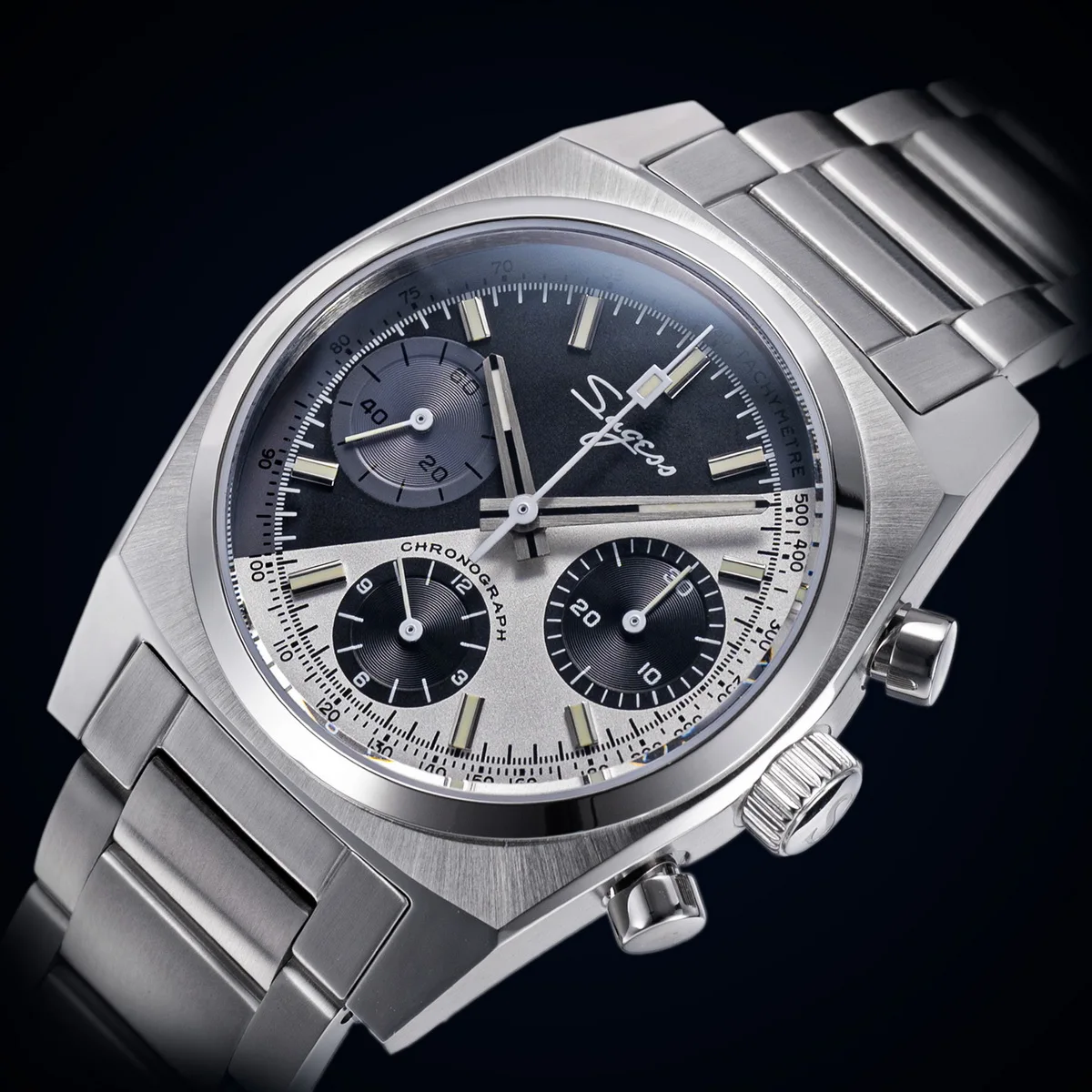 Sugess Chronograph Master Mens Watch 37mm ST1902 Swanneck Movement Mechanical Wristwatch Sapphire Crystal Waterproof S419-2 New