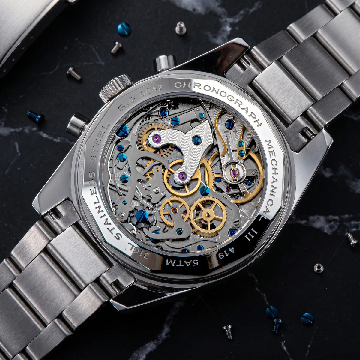 Sugess Chronograph Master Mens Watch 37mm ST1902 Swanneck Movement Mechanical Wristwatch Sapphire Crystal Waterproof S419-2 New