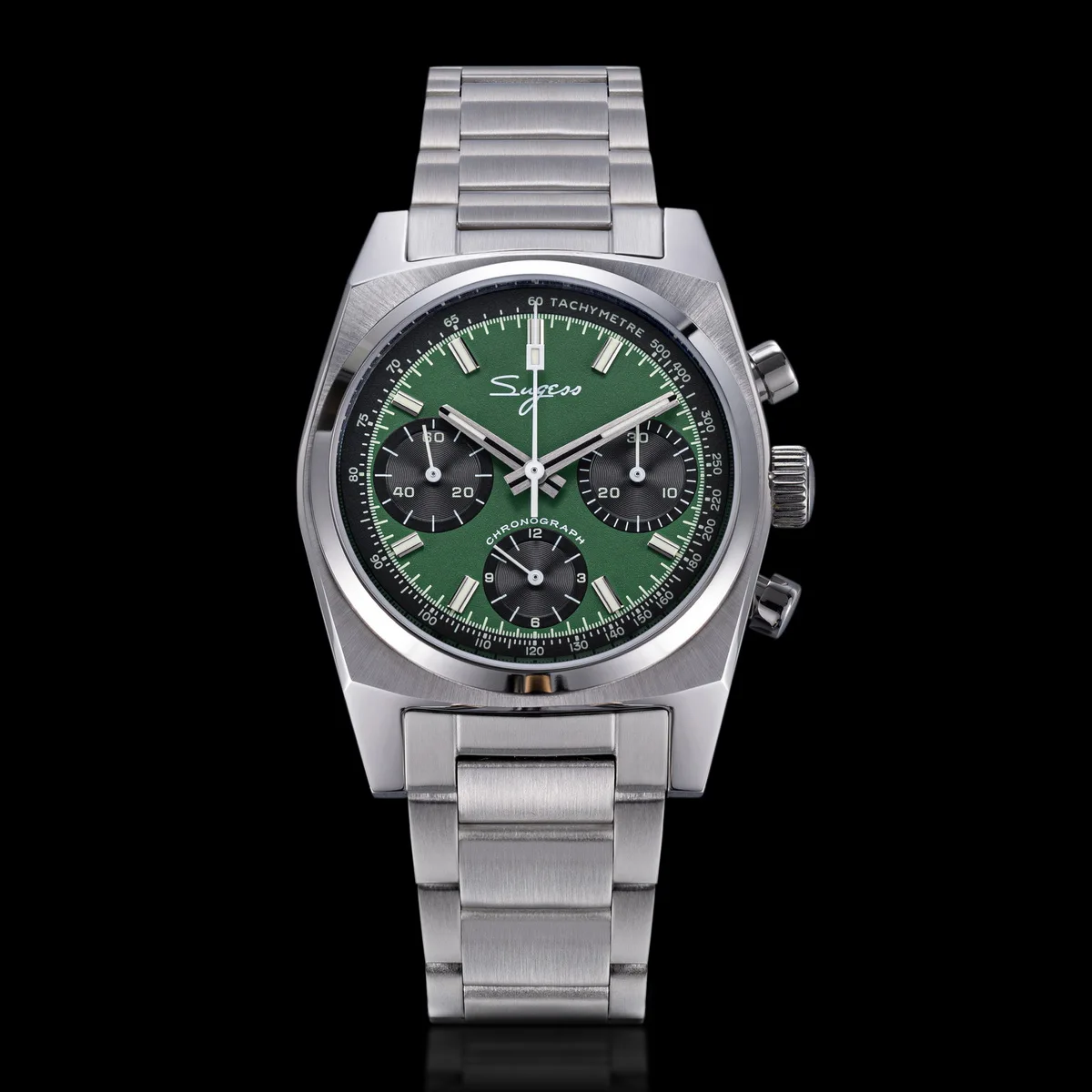 Sugess Chronograph Master Mens Watch 37mm ST1902 Swanneck Movement Mechanical Wristwatch Sapphire Crystal Waterproof S419-2 New