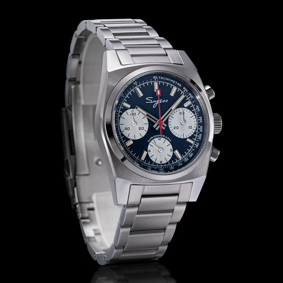 Sugess Chronograph Master Mens Watch 37mm ST1902 Swanneck Movement Mechanical Wristwatch Sapphire Crystal Waterproof S419-2 New