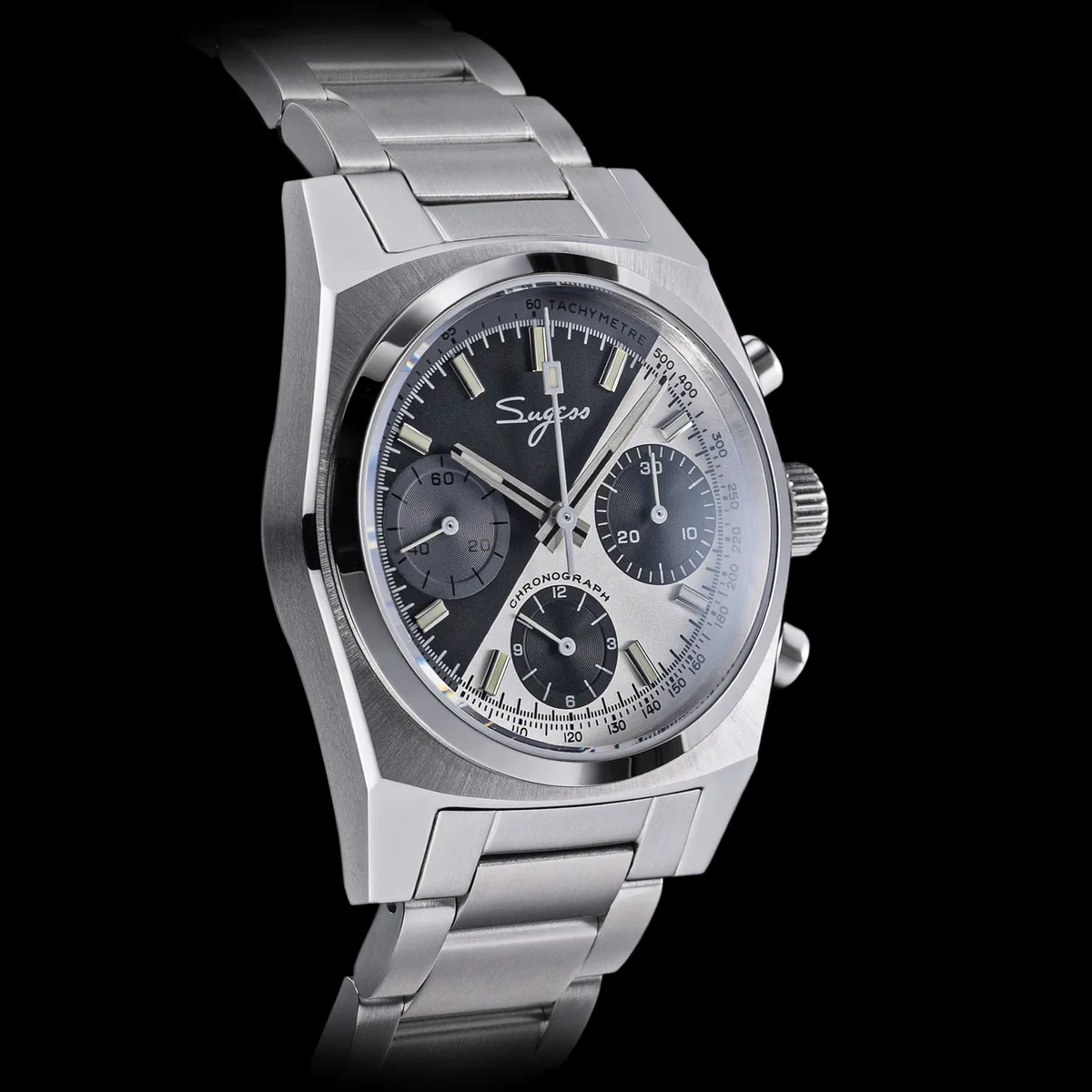 Sugess Chronograph Master Mens Watch 37mm ST1902 Swanneck Movement Mechanical Wristwatch Sapphire Crystal Waterproof S419-2 New
